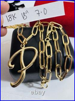 Pure 18K 750 Real Gold Letter initial P Set Necklace 18 Inch Long 7g 5.5mm
