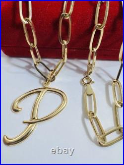 Pure 18K 750 Real Gold Letter initial P Set Necklace 18 Inch Long 7g 5.5mm