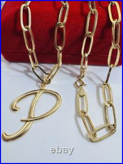 Pure 18K 750 Real Gold Letter initial P Set Necklace 18 Inch Long 7g 5.5mm