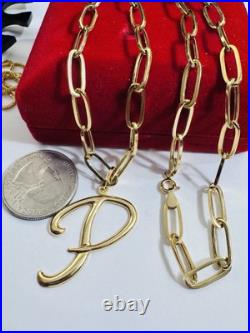 Pure 18K 750 Real Gold Letter initial P Set Necklace 18 Inch Long 7g 5.5mm