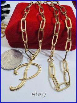 Pure 18K 750 Real Gold Letter initial P Set Necklace 18 Inch Long 7g 5.5mm