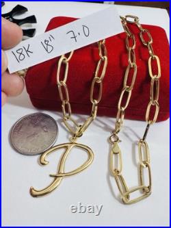Pure 18K 750 Real Gold Letter initial P Set Necklace 18 Inch Long 7g 5.5mm