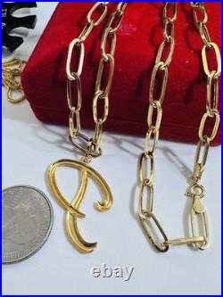 Pure 18K 750 Real Gold Letter initial P Set Necklace 18 Inch Long 7g 5.5mm