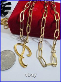Pure 18K 750 Real Gold Letter initial P Set Necklace 18 Inch Long 7g 5.5mm
