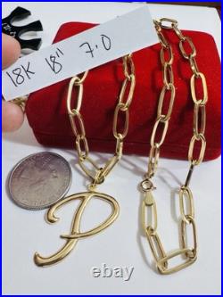 Pure 18K 750 Real Gold Letter initial P Set Necklace 18 Inch Long 7g 5.5mm