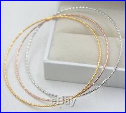 Pure 18K Multi-Tone Gold 1mm Faced Band Woman's Bangle 60mm Inner Dia (3pcs/set)