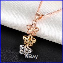 Pure 18K Multi-tone Gold Flower Pendant / Pendant or with Chain Stamp Au750