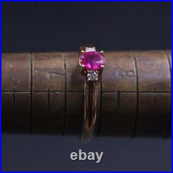 Pure 18K Rose Gold Prong Set Ruby Womens Ring Size 7.5 Stamp Au750 with Gift Box