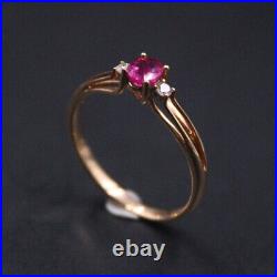 Pure 18K Rose Gold Prong Set Ruby Womens Ring Size 7.5 Stamp Au750 with Gift Box