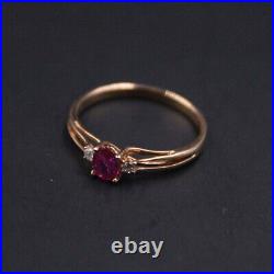 Pure 18K Rose Gold Prong Set Ruby Womens Ring Size 7.5 Stamp Au750 with Gift Box