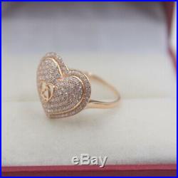 Pure 18K Rose Gold Ring set Zircoina Heart Shape Band Ring Size 5.5