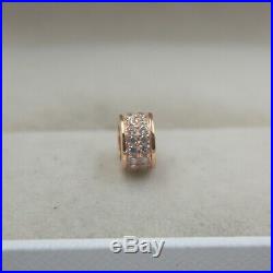 Pure 18K Rose Gold Square Tube pave set Zircon Bling Pendant Au750 7mm L Small