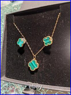 Pure 18ct Malachite Dainty Necklace And Earrings Set