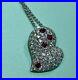 Pure 18kt White Gold Pavé set Natural White Diamond and Red Ruby Heart Necklace