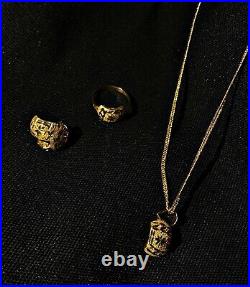 Pure 21k gold jewelry set pendant earrings ring and chain