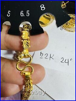 Pure 22K 22C 916 Yellow Gold 24 Long Damascus Devine Allah Set Necklace 29g 6mm