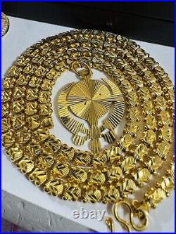 Pure 22K 22C 916 Yellow Gold 24 Long Damascus Devine Allah Set Necklace 29g 6mm