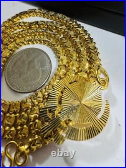 Pure 22K 22C 916 Yellow Gold 24 Long Damascus Devine Allah Set Necklace 29g 6mm