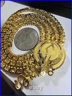 Pure 22K 22C 916 Yellow Gold 24 Long Damascus Devine Allah Set Necklace 29g 6mm