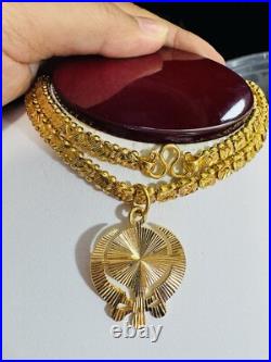 Pure 22K 22C 916 Yellow Gold 24 Long Damascus Devine Allah Set Necklace 29g 6mm