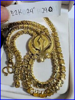 Pure 22K 22C 916 Yellow Gold 24 Long Damascus Devine Allah Set Necklace 29g 6mm