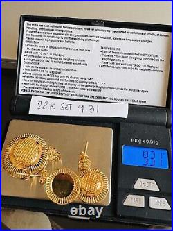 Pure 22K 916 Real Fine Gold Set Round Shape Earring Pendant only 9.3g