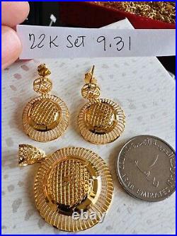 Pure 22K 916 Real Fine Gold Set Round Shape Earring Pendant only 9.3g