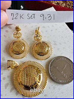 Pure 22K 916 Real Fine Gold Set Round Shape Earring Pendant only 9.3g