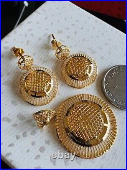 Pure 22K 916 Real Fine Gold Set Round Shape Earring Pendant only 9.3g