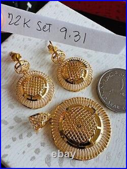 Pure 22K 916 Real Fine Gold Set Round Shape Earring Pendant only 9.3g