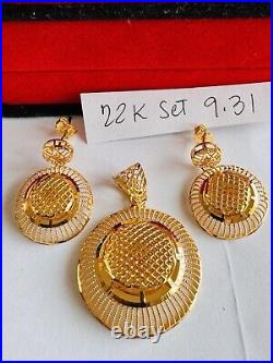 Pure 22K 916 Real Fine Gold Set Round Shape Earring Pendant only 9.3g