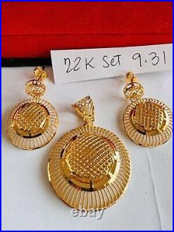 Pure 22K 916 Real Fine Gold Set Round Shape Earring Pendant only 9.3g