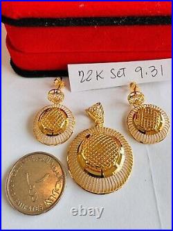 Pure 22K 916 Real Fine Gold Set Round Shape Earring Pendant only 9.3g