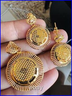 Pure 22K 916 Real Fine Gold Set Round Shape Earring Pendant only 9.3g