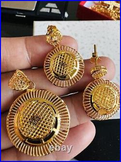 Pure 22K 916 Real Fine Gold Set Round Shape Earring Pendant only 9.3g