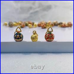 Pure 24K 999 Yellow Gold Family Enamel Beaded Pendant Bracelet DIY Accessories