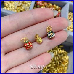 Pure 24K 999 Yellow Gold Family Enamel Beaded Pendant Bracelet DIY Accessories