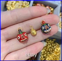 Pure 24K 999 Yellow Gold Family Enamel Beaded Pendant Bracelet DIY Accessories