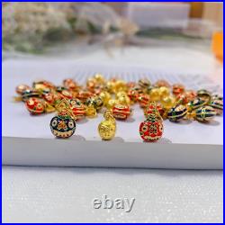 Pure 24K 999 Yellow Gold Family Enamel Beaded Pendant Bracelet DIY Accessories