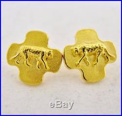 Pure 24K. 9999 Yellow Gold Pendant & Earrings Set with Leopard Cats (13.9 grams)