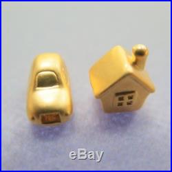 Pure 24K Yellow Gold 3D Bless Carved House and Car Bead Pendant (2pcs/ one set)