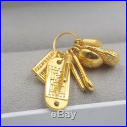 Pure 24K Yellow Gold Pendant Baby Sets Of Happiness Lucky Pendant 32 mm H