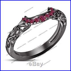 Pure Black Gold Over Woman Princess Cut Pink Sapphire Wedding Ring & Bridal Set