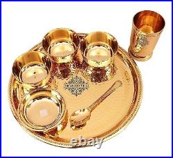 Pure Brass 7 Pieces Dinner Set Gold, Dinnerware, Tableware Or Crockery, Set of 6