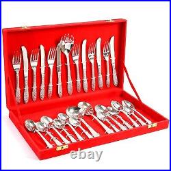 Pure Brass Embossed Silver Color Flatware 27 Piece Cutlery Sets Gifts With Box