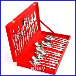 Pure Brass Embossed Silver Color Flatware 27 Piece Cutlery Sets Gifts With Box