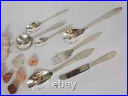 Pure Brass Embossed Silver Color Flatware 27 Piece Cutlery Sets Gifts With Box