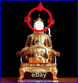 Pure Bronze 24K Gold Samcheong Yuan Shi Lingbao Tianzun Moral Esteem Statue Set