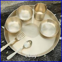 Pure Bronze Ayurveda Dinner Set 7pcs Broze Gold Tumbler Bowl Spoon And Platter