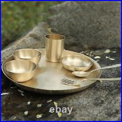 Pure Bronze Ayurveda Dinner Set 7pcs Broze Gold Tumbler Bowl Spoon And Platter